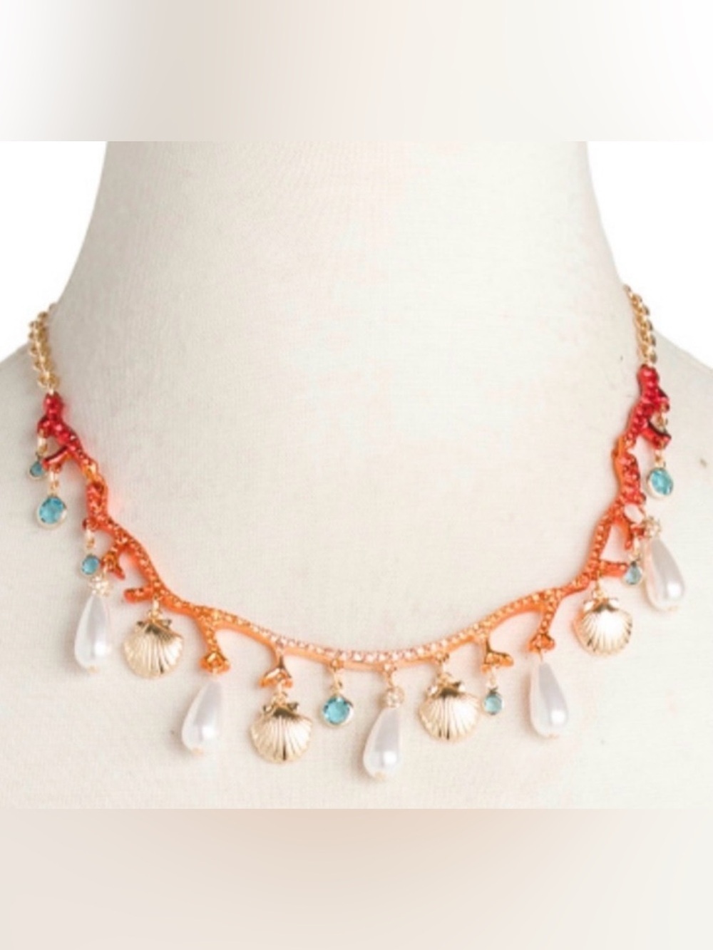 BETSEY JOHNSON Mermaid Jewels Coral Pearls Crystals & Shells Necklace NEW NWT